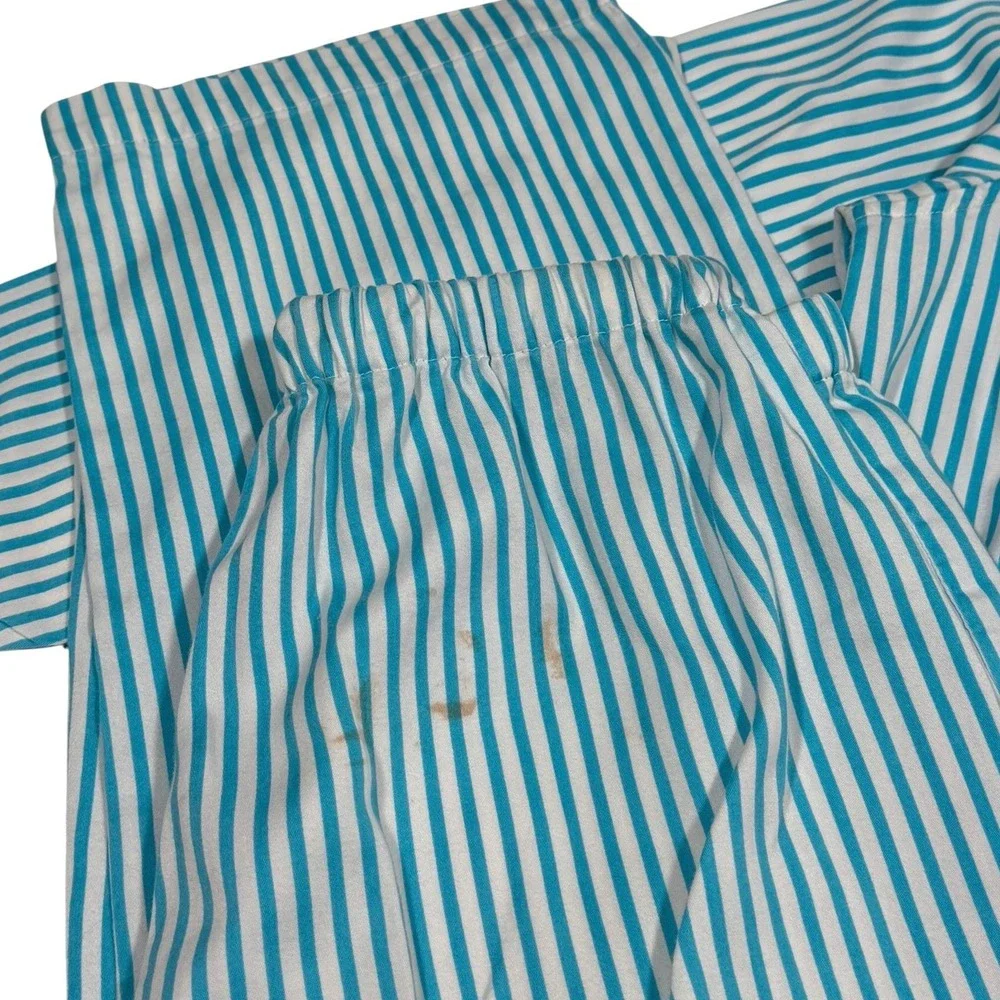 Lauren Ralph Lauren Women's Blue White Striped Cotton Pajama Set Size M RLL Logo